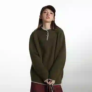 欧迪芬 小众设计感亨利领女秋冬复古氛围感宽松套头慵懒风柔软舒适百搭时尚日常通勤毛衣 女款
