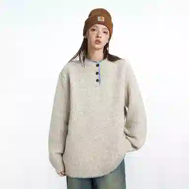 欧迪芬 小众设计感亨利领女秋冬复古氛围感宽松套头慵懒风柔软舒适百搭时尚日常通勤毛衣 女款