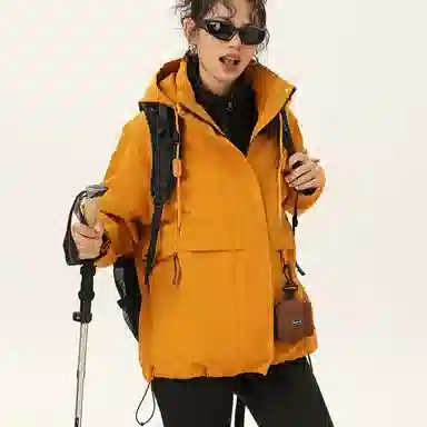 欧迪芬 明星同款宽松连帽长袖纯色高街简约基础款防风防水防污登山衣运动保暖防泼水时尚旅游户外徒步旅行露营山系情侣外套夹克 男女同款