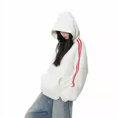 欧迪芬 复古潮牌条纹连帽春秋插肩袖套头外套宽松长袖卫衣 男女同款