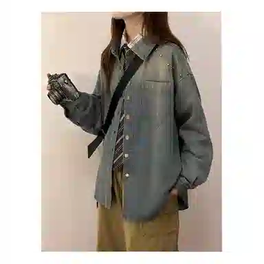 欧迪芬 港风腔调复古水洗破坏浅色衬衫女慵懒宽松显瘦垂感百搭时尚衬衣牛仔外套 女款