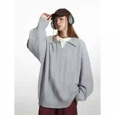 欧迪芬 美式圆领女秋冬季绵羊毛假两件内搭简约翻领毛衣 女款