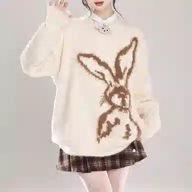 欧迪芬 奶呼呼马海毛软糯冬季美式小兔提花慵懒风毛衣 女款