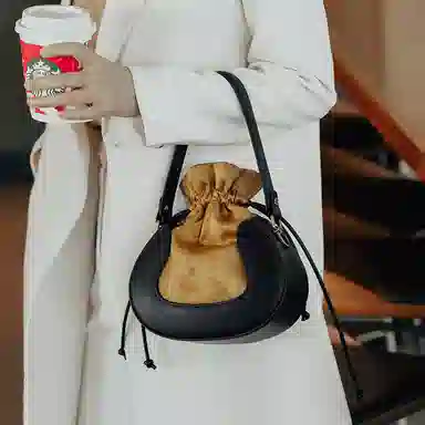 良锦记 纯色百搭 牛皮 单肩包 女款 金色