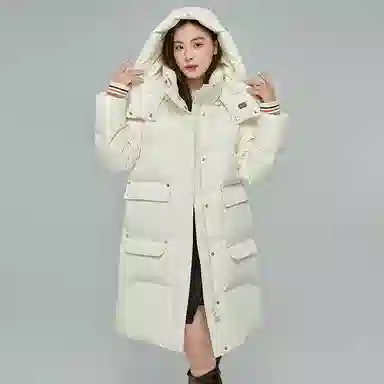 鸭鸭 纯色连帽拉链加厚休闲长袖羽绒服 女款