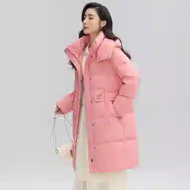 鸭鸭 中长款连帽时尚休闲保暖外套羽绒服 女款