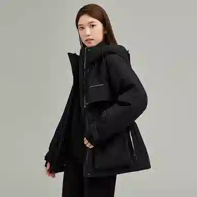 鸭鸭 连帽中长款长袖羽绒服 女款