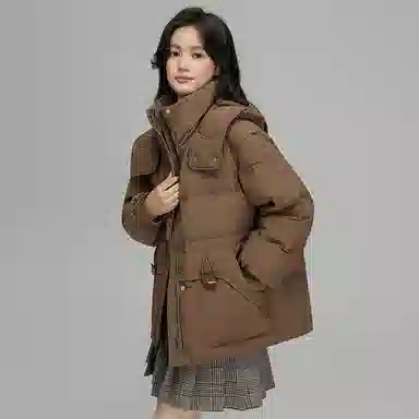 鸭鸭 纯色拉链长袖短款羽绒服 女款