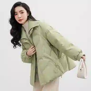 鸭鸭  立领连帽抗风御寒时尚休闲舒适外套面包服羽绒服 女款