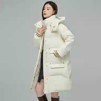 鸭鸭 纯色连帽拉链加厚休闲长袖羽绒服 女款