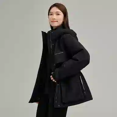 鸭鸭 连帽中长款长袖羽绒服 女款