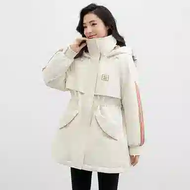 鸭鸭 纯色连帽通勤时尚收腰拉链长袖羽绒服 女款