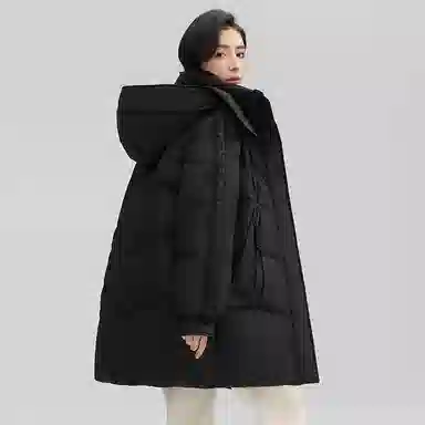 鸭鸭 纯色拉链连帽中长款羽绒服 女款