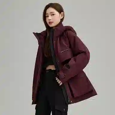 鸭鸭 连帽中长款长袖羽绒服 女款