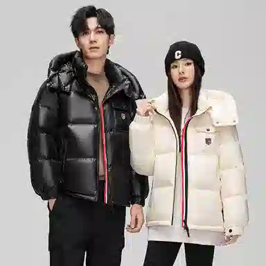 鸭鸭 时尚百搭加厚鸭绒保暖休闲短款连帽羽绒服 男女同款