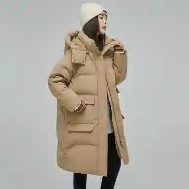 鸭鸭 纯色连帽拉链加厚休闲长袖羽绒服 女款