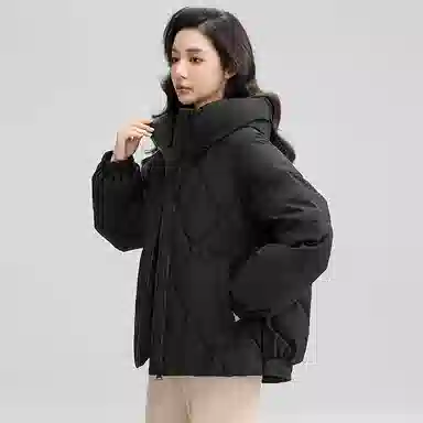 鸭鸭 直筒纯色连帽保暖长袖羽绒服 女款
