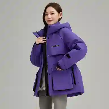 鸭鸭 连帽中长款长袖羽绒服 女款