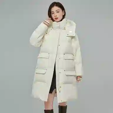 鸭鸭 纯色连帽拉链加厚休闲长袖羽绒服 女款