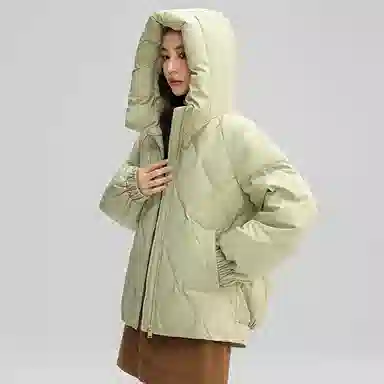 鸭鸭 直筒纯色连帽保暖长袖羽绒服 女款