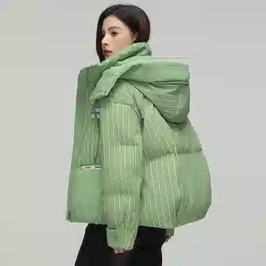 鸭鸭 撞色连帽条纹羽绒服 女款