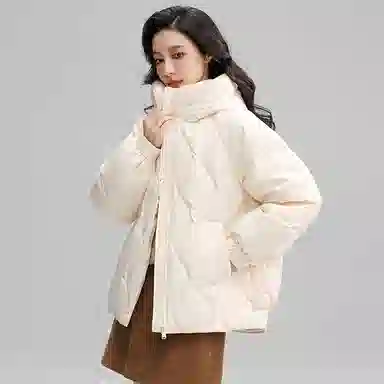 鸭鸭 直筒纯色连帽保暖长袖羽绒服 女款