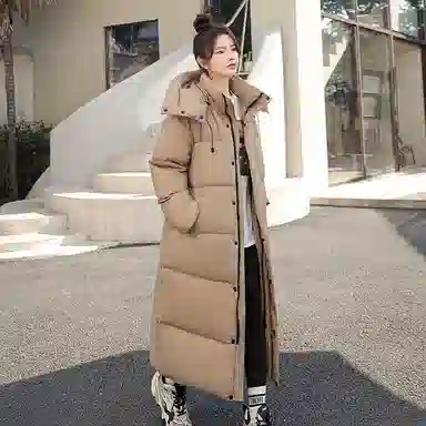 鸭鸭 中长款过膝百搭保暖通勤羽绒服 女
