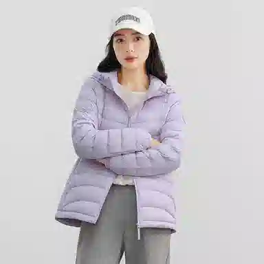 鸭鸭 薄款纯色百搭连帽长袖羽绒服 女款
