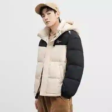 鸭鸭 拉链连帽撞色拼接情侣面包服防寒羽绒服 女款