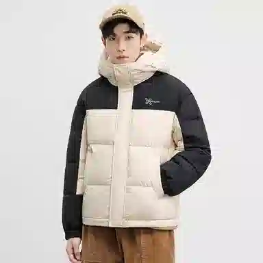 鸭鸭 拉链连帽撞色拼接情侣面包服防寒羽绒服 女款