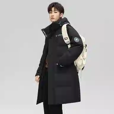 鸭鸭 中长款过膝时尚连帽加厚保暖羽绒服 男女同款