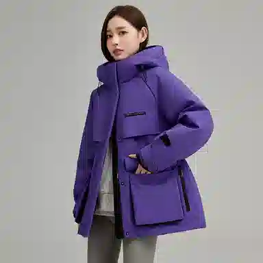 鸭鸭 连帽中长款长袖羽绒服 女款