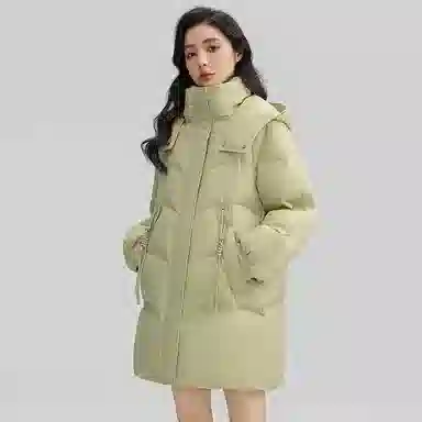鸭鸭 纯色拉链连帽中长款羽绒服 女款