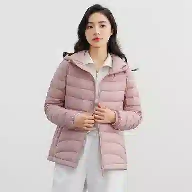 鸭鸭 薄款纯色百搭连帽长袖羽绒服 女款