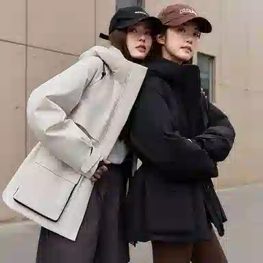 鸭鸭 连帽中长款长袖羽绒服 女款