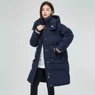 鸭鸭 纯色连帽拉链加厚休闲长袖羽绒服 女款