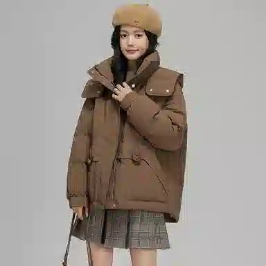 鸭鸭 纯色拉链长袖短款羽绒服 女款