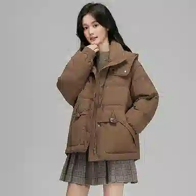 鸭鸭 纯色拉链长袖短款羽绒服 女款