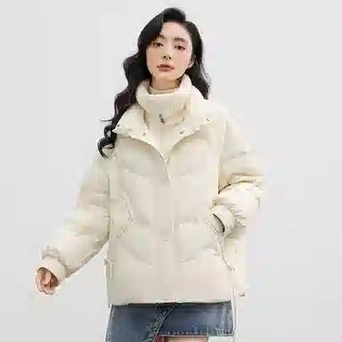 鸭鸭  立领连帽抗风御寒时尚休闲舒适外套面包服羽绒服 女款