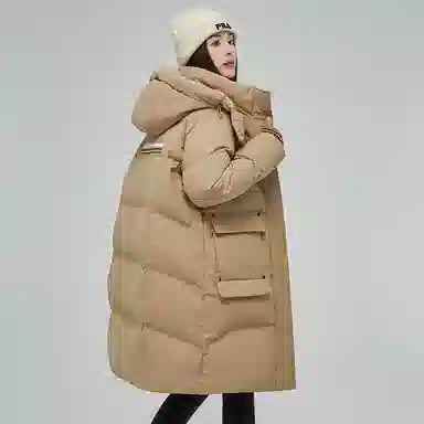 鸭鸭 纯色连帽拉链加厚休闲长袖羽绒服 女款