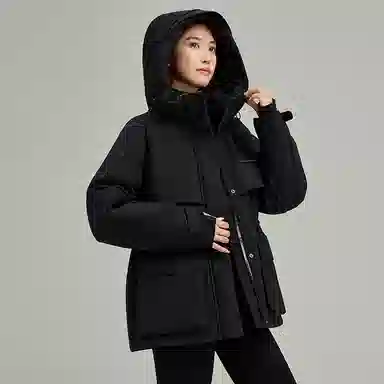 鸭鸭 连帽中长款长袖羽绒服 女款