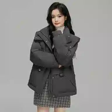 鸭鸭 纯色拉链长袖短款羽绒服 女款