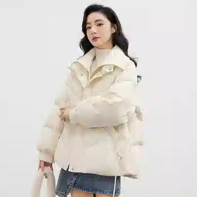 鸭鸭  立领连帽抗风御寒时尚休闲舒适外套面包服羽绒服 女款