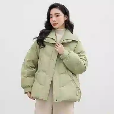 鸭鸭  立领连帽抗风御寒时尚休闲舒适外套面包服羽绒服 女款