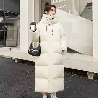 鸭鸭 中长款过膝百搭保暖通勤羽绒服 女