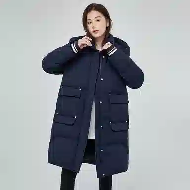 鸭鸭 纯色连帽拉链加厚休闲长袖羽绒服 女款