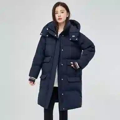 鸭鸭 纯色连帽拉链加厚休闲长袖羽绒服 女款