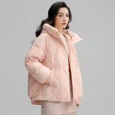 鸭鸭 直筒纯色连帽保暖长袖羽绒服 女款