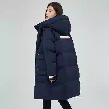 鸭鸭 纯色连帽拉链加厚休闲长袖羽绒服 女款