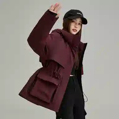 鸭鸭 连帽中长款长袖羽绒服 女款